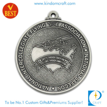 Venta caliente personalizada de plata antigua chapado en aleación de zinc 2D Flying Medal para regalo